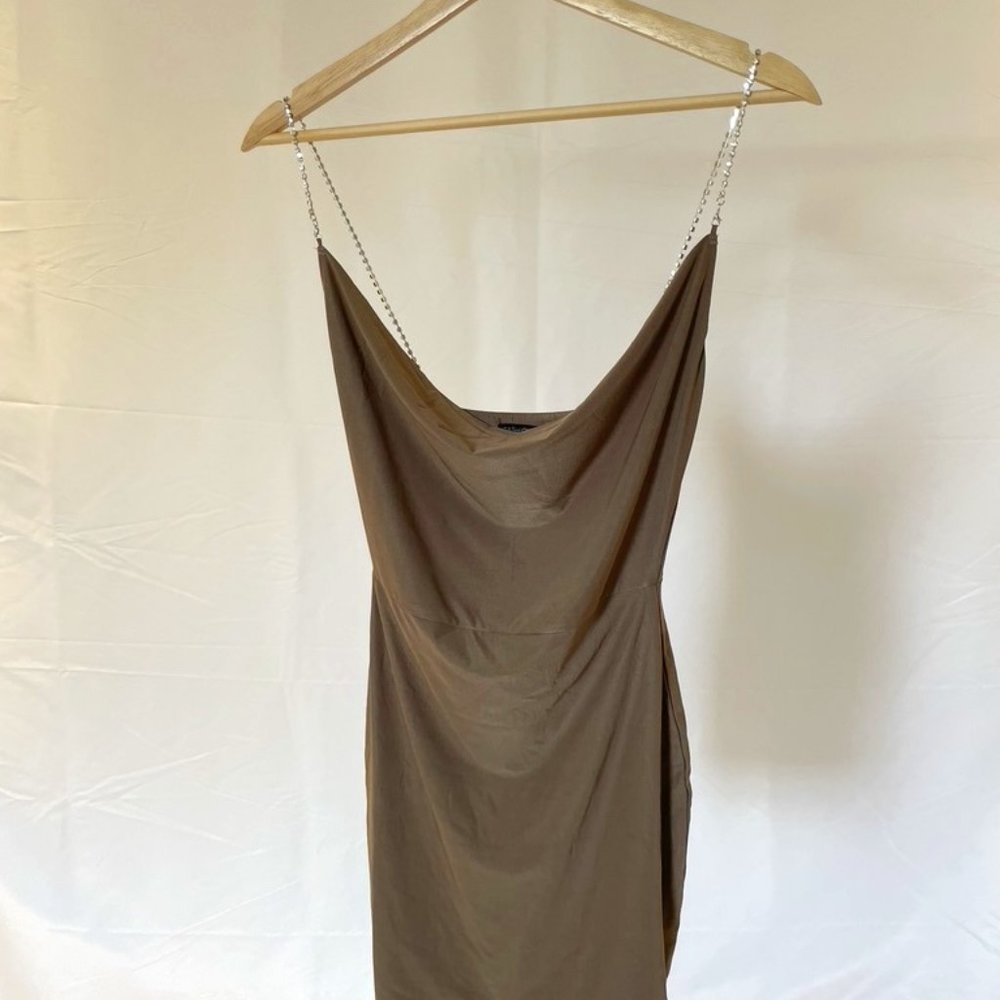Rhinestone Strap Drape Neck Club Mini Dress